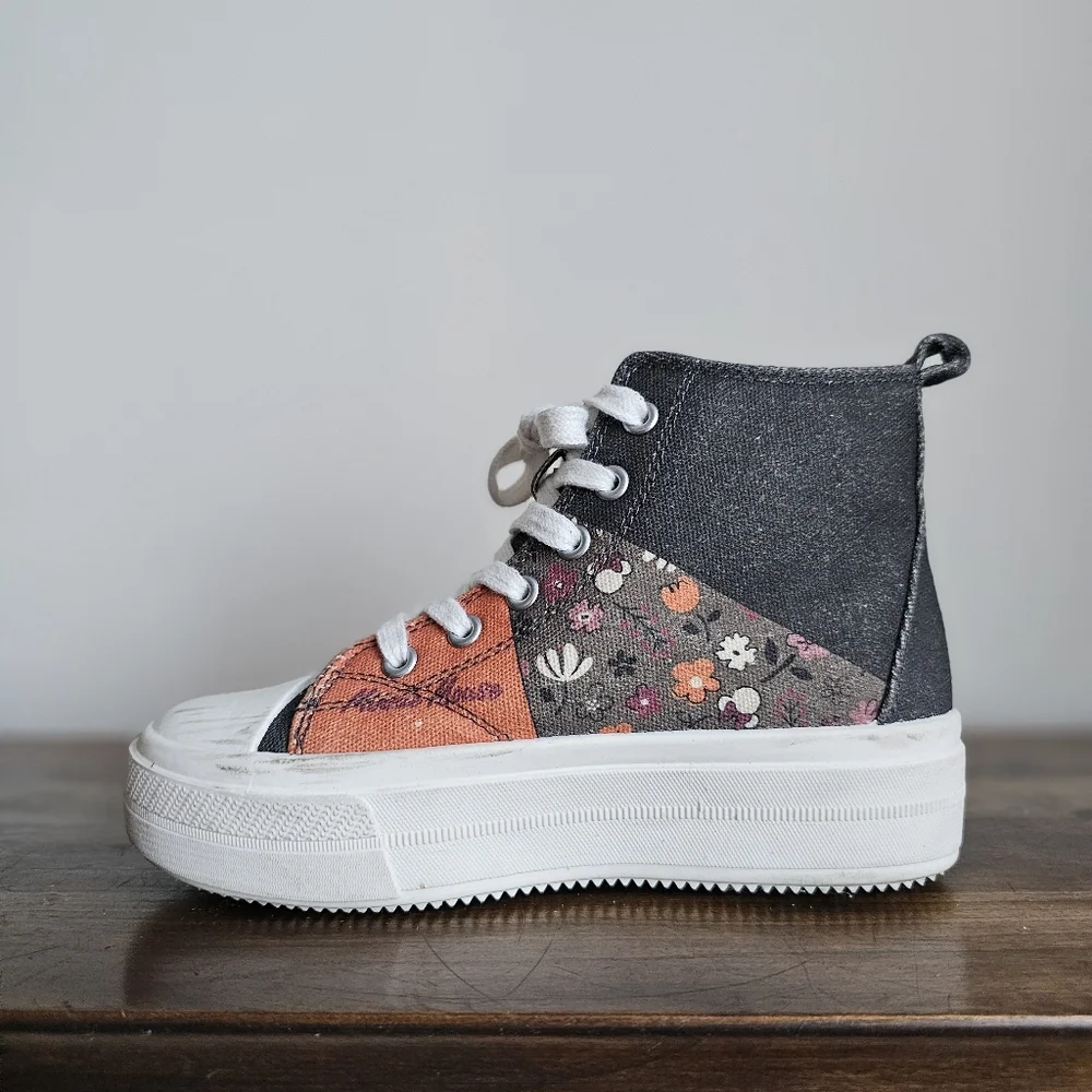 🎀 Disney Minnie Mouse Floral High-Top Sneakers | Kids Size 2 | Canvas Patchwork